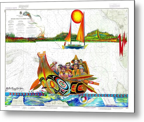 Canoe Journey Metal Print featuring the drawing Conflict on the Horizon by Robert Running Fisher Upham