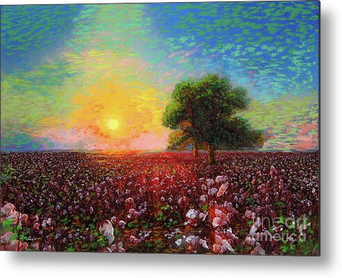 Floral Metal Print featuring the painting Cotton Field Sunset by Jane Small