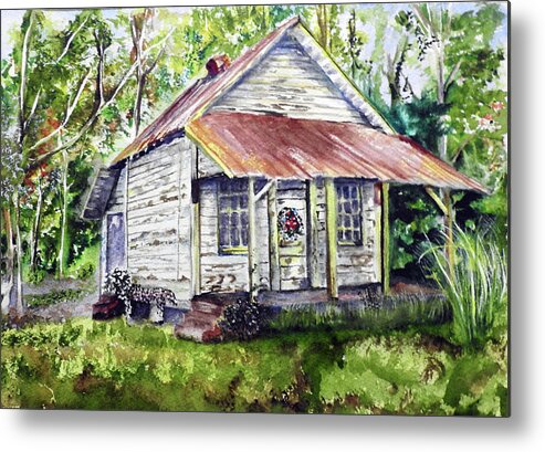 Cabin Metal Print featuring the painting Deep Woods Christmas by Barbara F Johnson