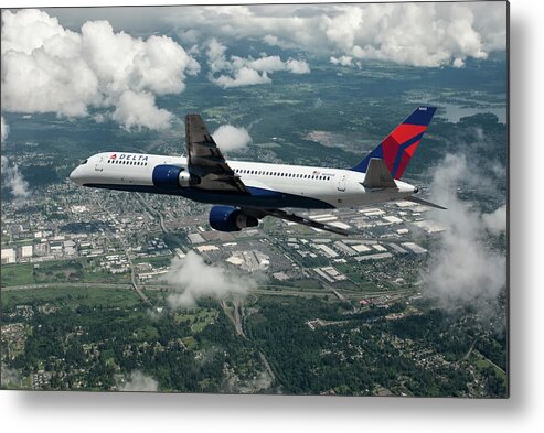 Delta Air Lines Metal Print featuring the mixed media Delta Air Lines Boeing 757 by Erik Simonsen