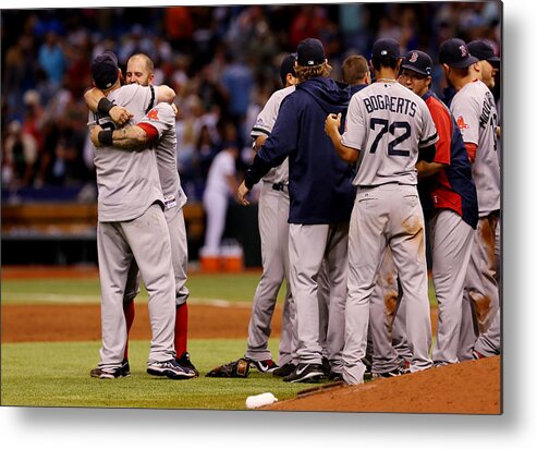 American League Baseball Metal Print featuring the photograph Division Series - Boston Red Sox v Tampa Bay Rays - Game Four by Mike Ehrmann