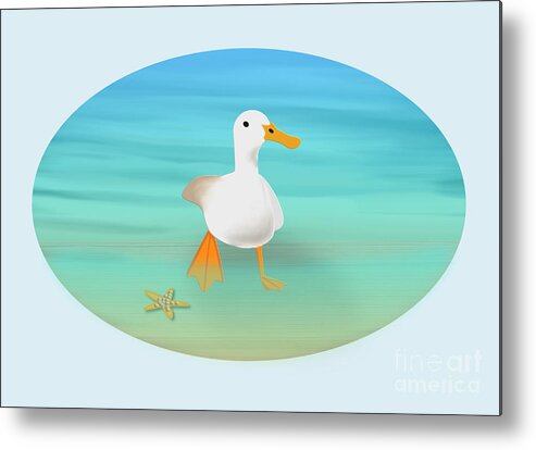 Duck Metal Print featuring the digital art Duck Paddling in the Summertime by Barefoot Bodeez Art