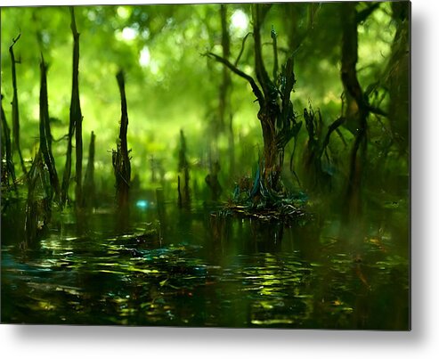 Digital Metal Print featuring the digital art Emerald Swamp by Beverly Read
