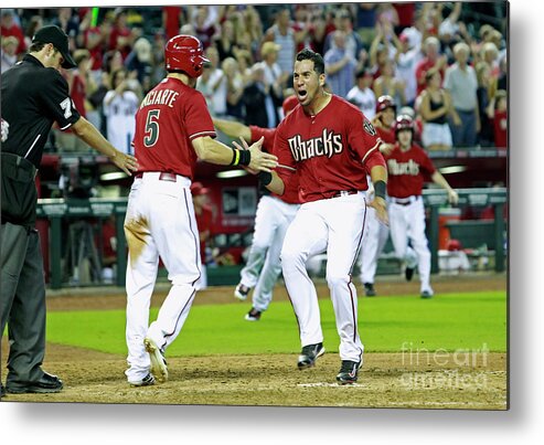 American League Baseball Metal Print featuring the photograph Ender Inciarte, David Peralta, and Paul Goldschmidt by Ralph Freso