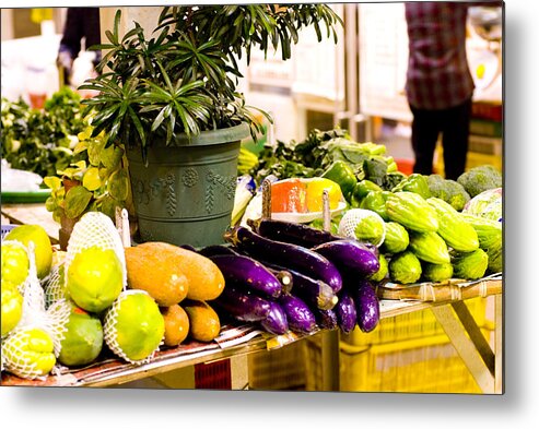 Orange Color Metal Print featuring the photograph Exotic fruits fro sale on market stall by Lyn Holly Coorg