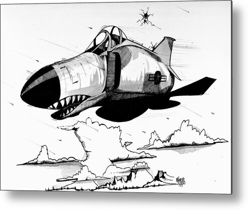F4 Metal Print featuring the drawing F-4 Phantom by Michael Hopkins