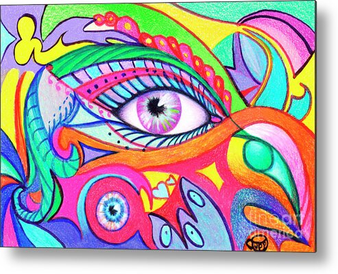 Fan See Eyes Metal Print featuring the drawing Fan See Eyes by Nancy Cupp