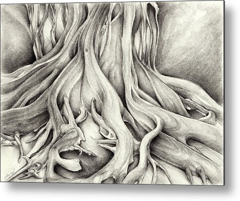 Tree Metal Print featuring the drawing Ficus Macrophylla I by Adriana Mueller