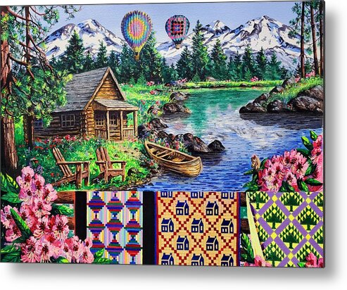 Quilts Metal Print featuring the painting Floating Over Sisters by Diane Phalen