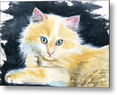 Ginger Metal Print featuring the painting Fluffy Ginger Kitten by Dora Hathazi Mendes
