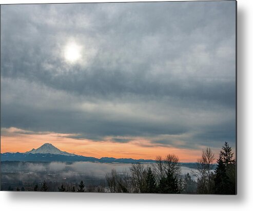 Mt. Rainier Metal Print featuring the photograph Fog and Mt. Rainier by Jerry Cahill