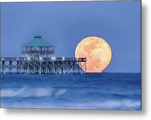  Metal Print featuring the photograph Folly Pier Supermoon by Jim Miller