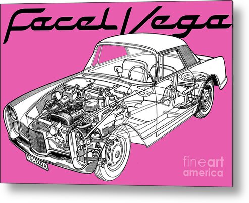 Porsche Metal Print featuring the drawing France Facel Vega Facellia. Cutaway car art by Vladyslav Shapovalenko