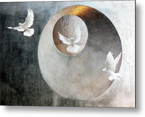 Conceptual Art Metal Print featuring the mixed media Freedom and Peace by Jacky Gerritsen
