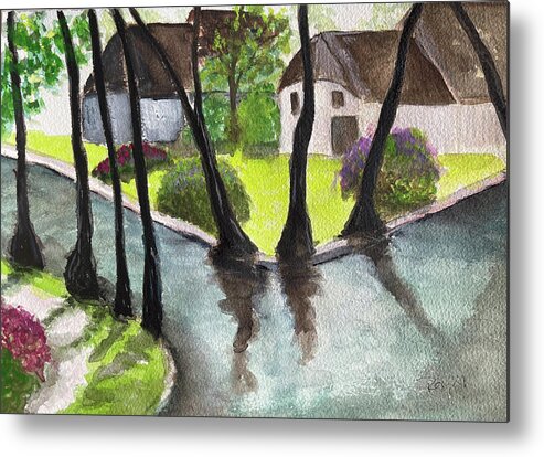 Netherlands Metal Print featuring the painting Giethoorn Netherlands Landscape by Roxy Rich