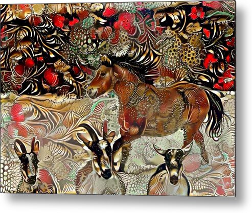 Brown Horse Metal Print featuring the digital art Goat Theatre - Digital 2 by Listen To Your Horse