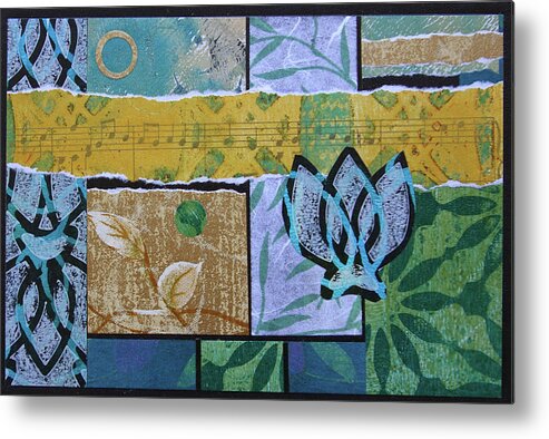 Mixed-media Metal Print featuring the mixed media Golden Notes by MaryJo Clark