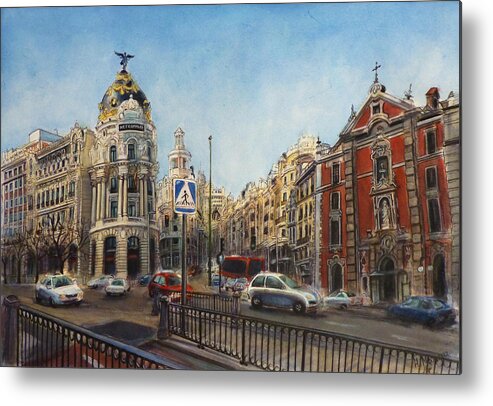 Architecture Metal Print featuring the painting Gran Via, Madrid III by Henrieta Maneva