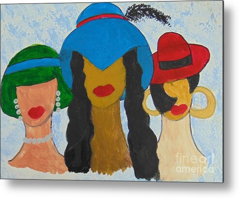 Women Metal Print featuring the painting Hats by Saundra Johnson