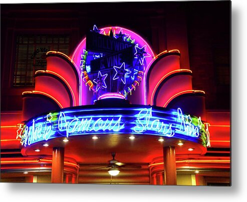 Neon Sign Metal Print featuring the photograph Hollywood and Vine classic neon sign by David Lee Thompson
