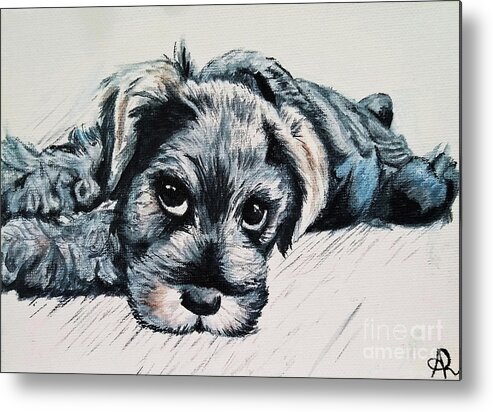  Metal Print featuring the painting Hunter the Pup by Lianne Schneider