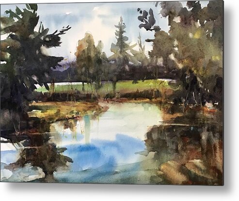 Landscape Metal Print featuring the painting In still Water we can See by Judith Levins
