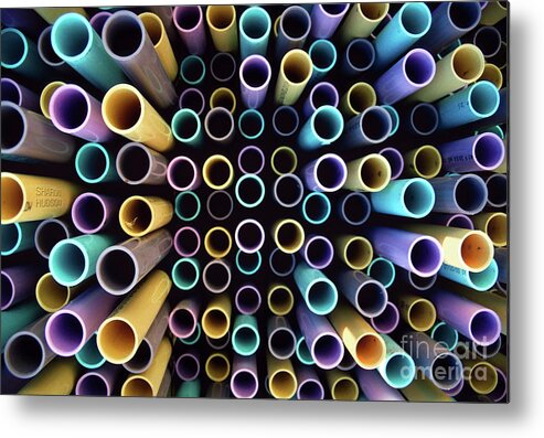 Industrial Metal Print featuring the photograph industrial photography - Plastic Pipes by Sharon Hudson