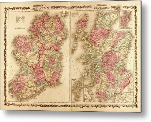Ireland Metal Print featuring the drawing Ireland and Scotland 1862 by Vintage Maps