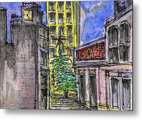Christmas Metal Print featuring the mixed media Holiday in the City 1 - Ink and Watercolor Illustration by Jason Nicholas