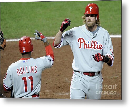 Playoffs Metal Print featuring the photograph Jimmy Rollins and Jayson Werth by Harry How