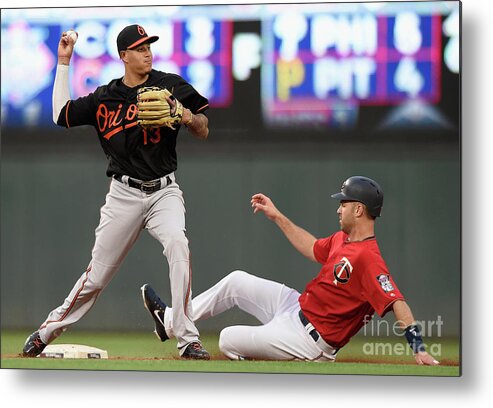 Double Play Metal Print featuring the photograph Joe Mauer and Manny Machado by Hannah Foslien