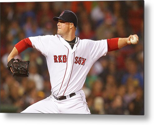 American League Baseball Metal Print featuring the photograph Jon Lester by Jim Rogash