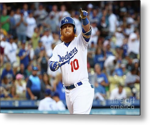 Three Quarter Length Metal Print featuring the photograph Justin Turner by Victor Decolongon