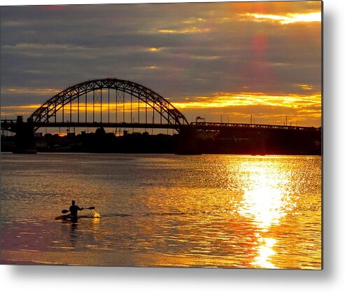 Kayak Metal Print featuring the photograph Kayaking on the Delaware River at Sunset by Linda Stern