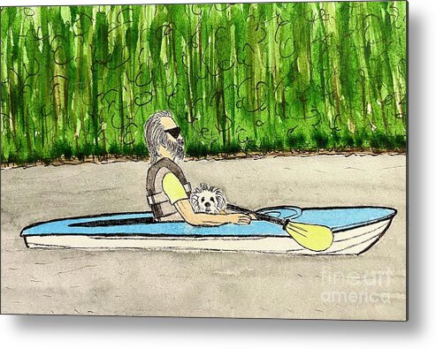 Kayaking Metal Print featuring the painting Kayaking with Tootsie by Donna Mibus