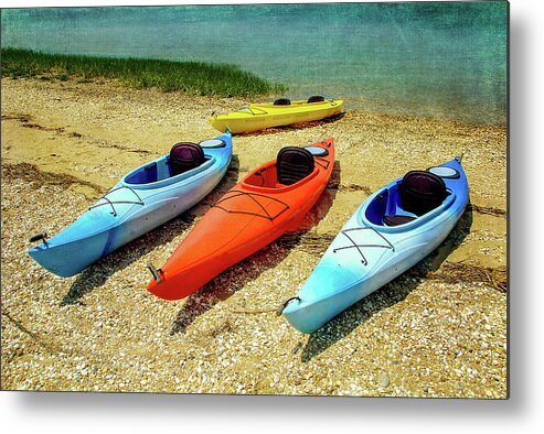Kayaks Metal Print featuring the photograph Kayaks On The Shore by Cathy Kovarik