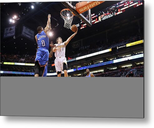 Nba Pro Basketball Metal Print featuring the photograph Kevin Durant, Goran Dragic, and Russell Westbrook by Christian Petersen