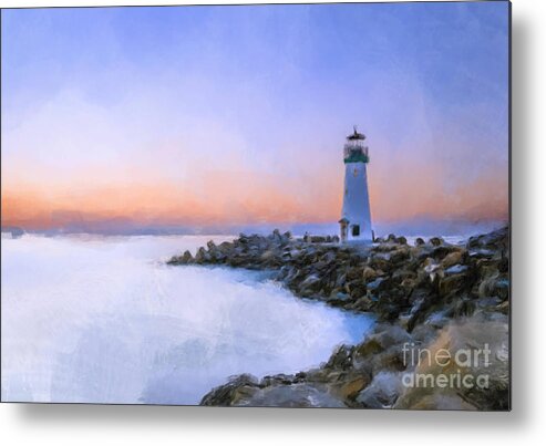  Metal Print featuring the painting Lighthouse Sunrise by Gary Arnold