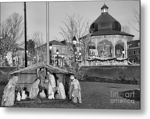 Ligonier Metal Print featuring the photograph Ligonier PA Town Square Manger Scene Black And White by Adam Jewell