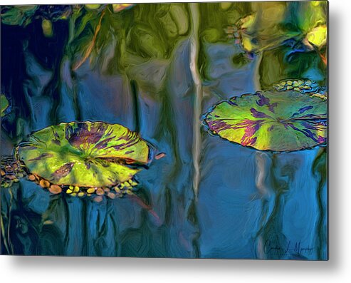 Reflection Metal Print featuring the digital art Lily Pads With Reflection by Cordia Murphy