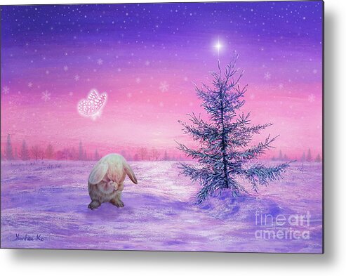 Holiday Metal Print featuring the pastel Look Up Bunny by Yoonhee Ko