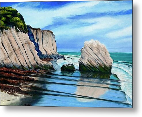 Seascapes Metal Print featuring the painting Lorraine's Rock Venadito Creek by Jeffrey Campbell