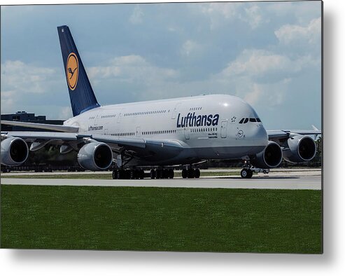 Lufthansa Airlines Metal Print featuring the photograph Lufthansa Airbus A380 at Miami International by Erik Simonsen