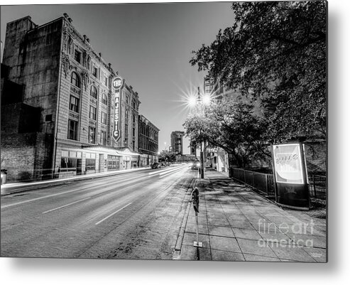 Dallas Metal Print featuring the photograph Majestic Theater Elm Street Night Grayscale by Jennifer White