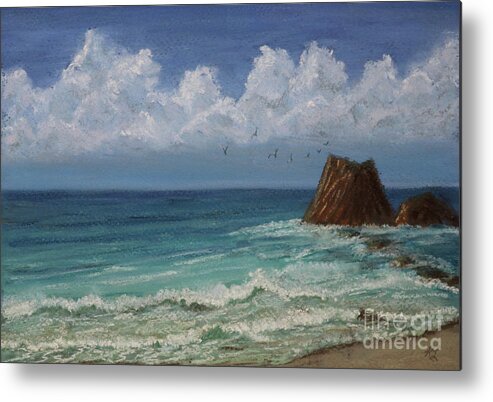  Travel Metal Print featuring the pastel Mangawhai Heads Beach NZ by Kimberly LeClaire
