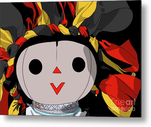 Mazahua Metal Print featuring the digital art Maria Doll red yellow black by Marisol VB