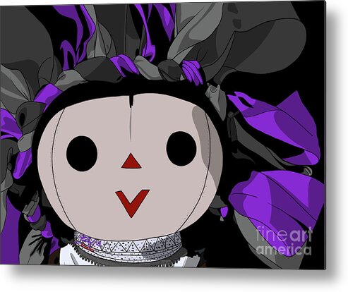 Mazahua Metal Print featuring the digital art Maria Gothic Doll black gray purple by Marisol VB