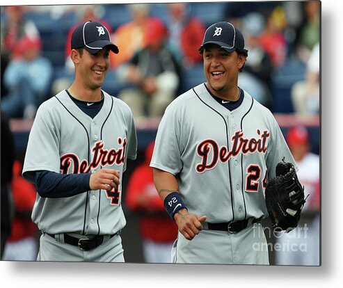 The End Metal Print featuring the photograph Miguel Cabrera and Rick Porcello by Doug Benc