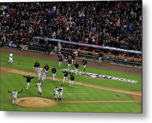 American League Baseball Metal Print featuring the photograph Miguel Cabrera and Sergio Romo by Christian Petersen