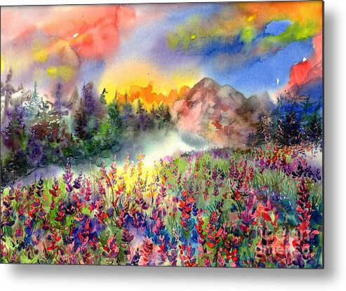 Mist Metal Print featuring the painting Misty Lavender Hills by Suzann Sines